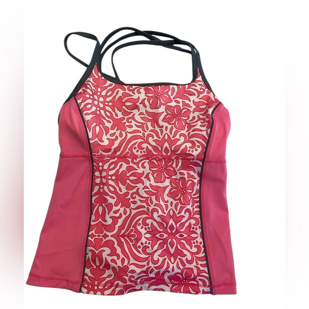 Lands’ End Pink and White Floral Tankini Top Strappy Back Women Size 4 HSH